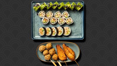 Chicken Delight menu med sushi og kylling hos sushi restaurant i Næstved