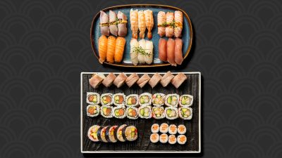 Kokumi Sushi family menu med udvalg af sushi hos sushi restaurant i Næstved